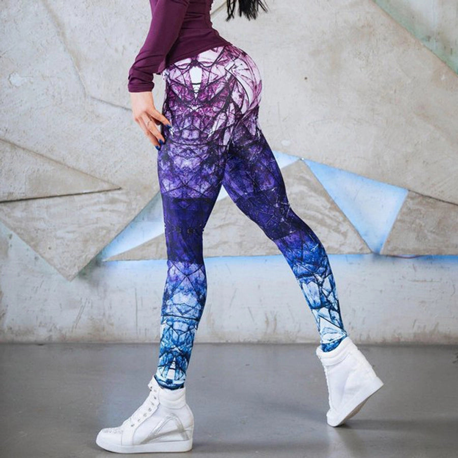 fashion color block polyester printing active bottoms leggings