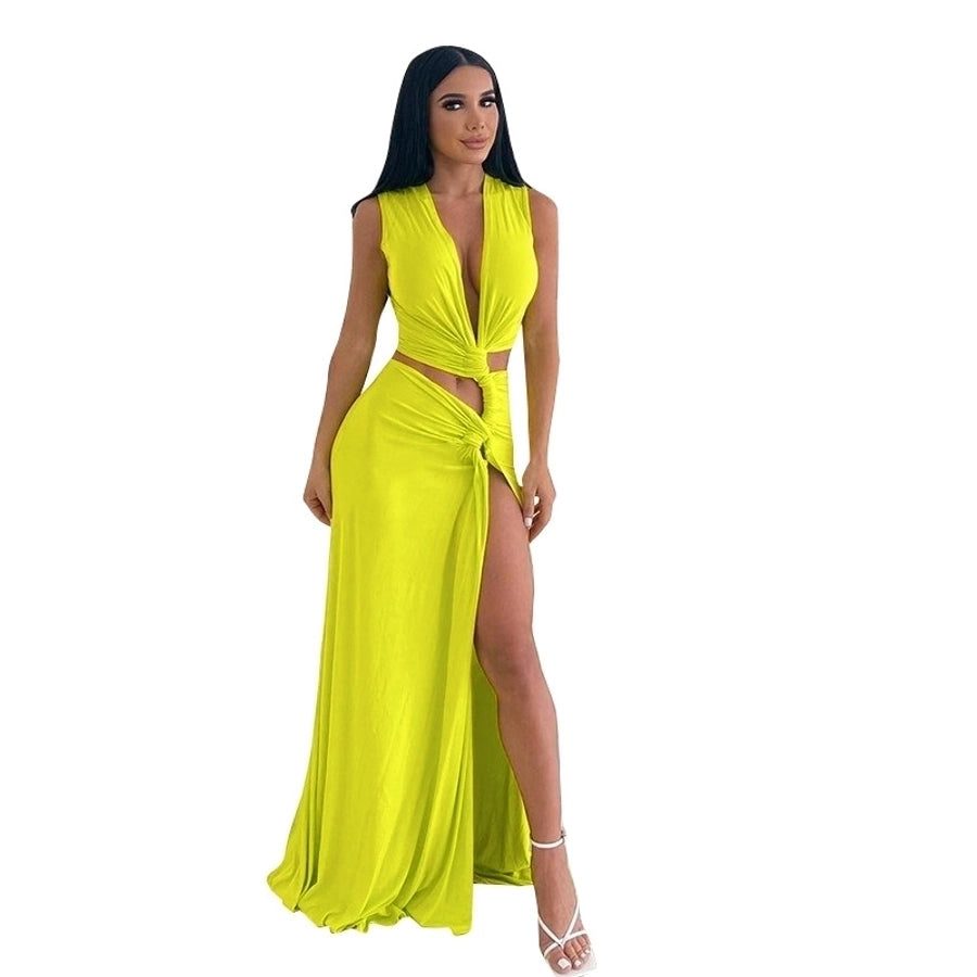 Women's Slit Dress Sexy Streetwear Plunging Neck Sleeveless Solid Color Maxi Long Dress Holiday Cocktail Party