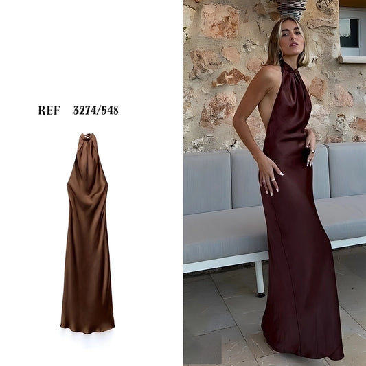 Women's Sheath Dress Elegant Halter Neck Backless Sleeveless Solid Color Midi Dress Cocktail Party