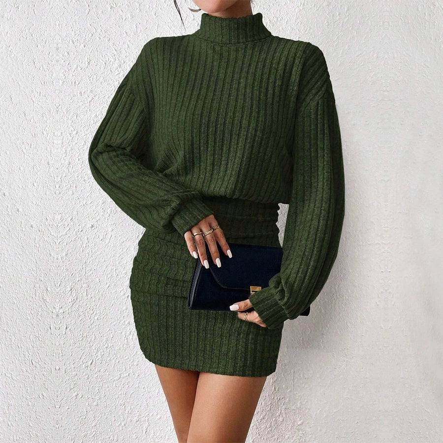 Women's Sheath Dress Elegant Turtleneck Long Sleeve Stripe Above Knee Daily