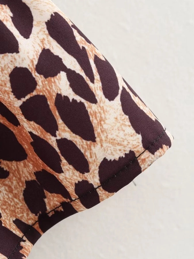 Women's Blouse Short Sleeve Blouses Printing Sexy Streetwear Leopard