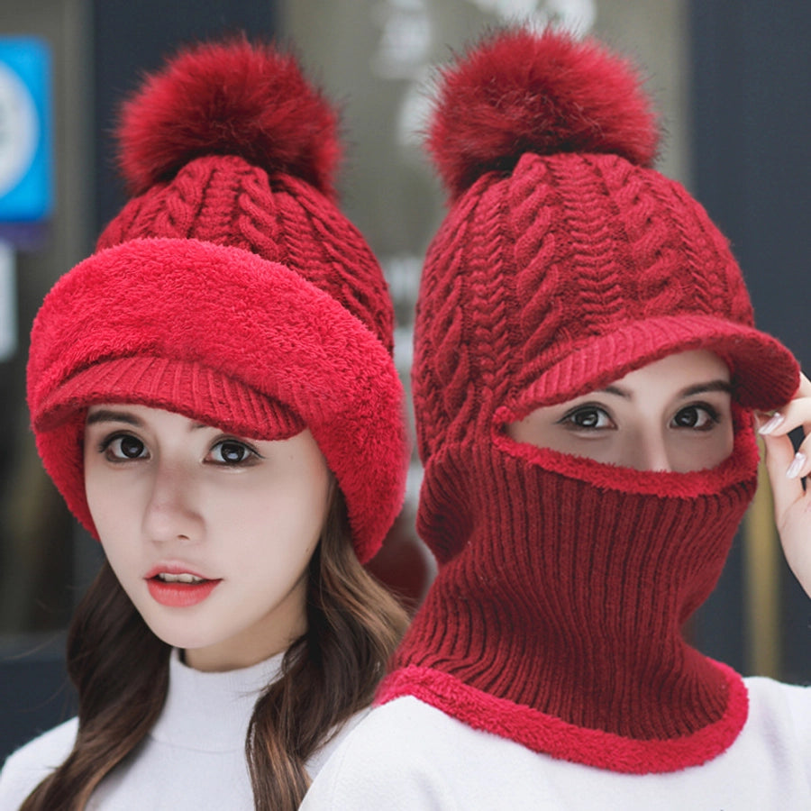 Velvet-lined jumpsuit children's winter Korean-style versatile wool ball wool cap trendy autumn duck tongue cap thickened knitted cap