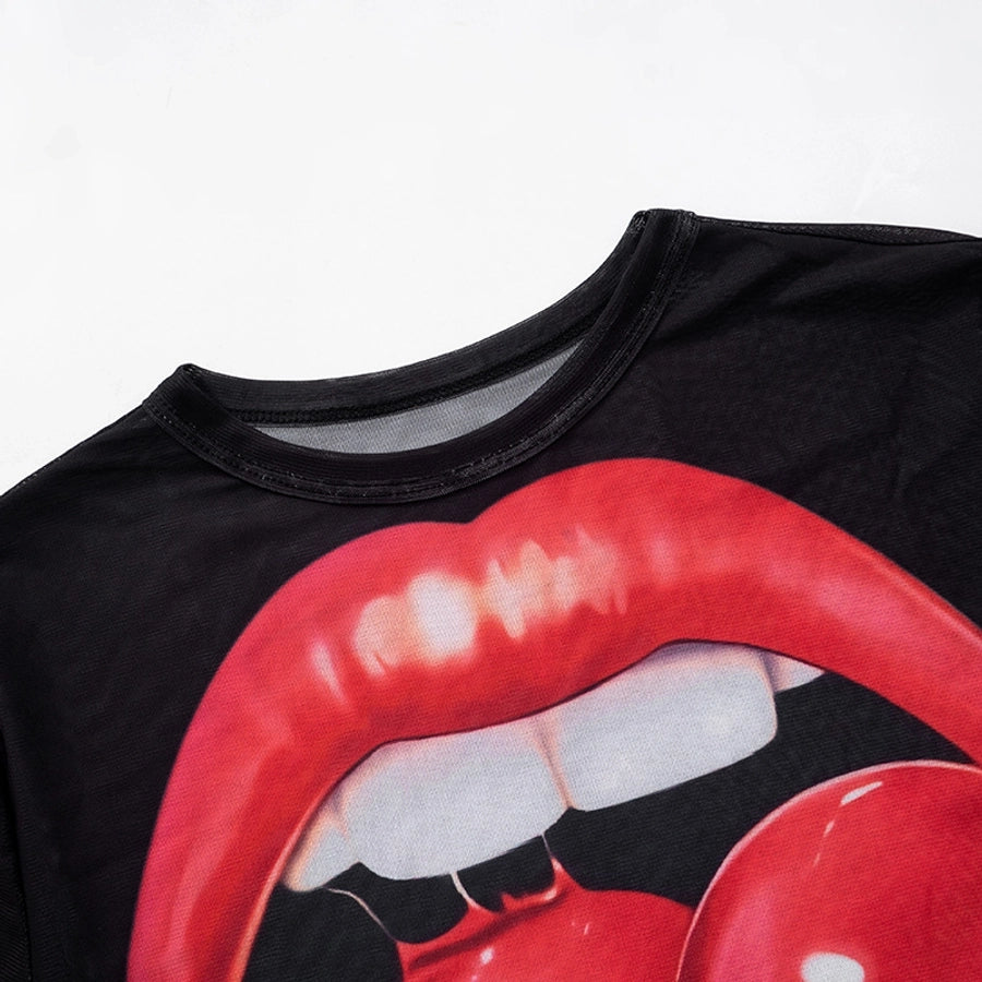 Women's T-shirt Long Sleeve T-Shirts Streetwear Lips Cherry