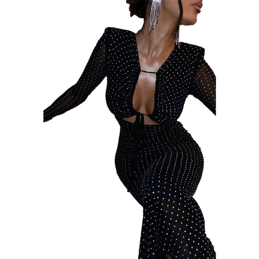 Women's Sheath Dress Sexy Streetwear Collarless Long Sleeve Solid Color Maxi Long Dress Holiday Bar