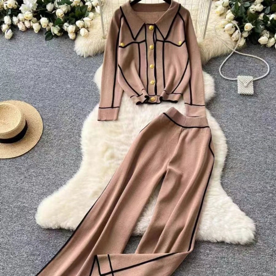 Outdoor Daily Women's Casual Lines Polyester Button Pants Sets Pants Sets