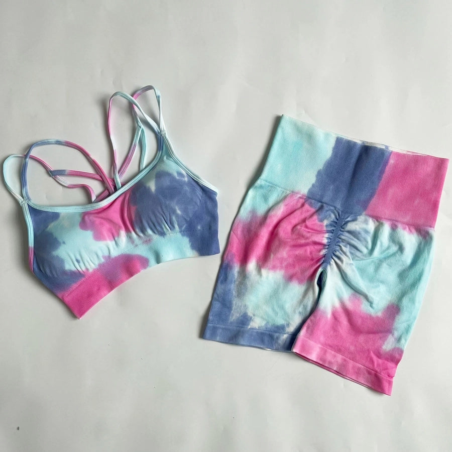 Simple Style Tie Dye Cotton Blend Spandex Strap Active Sets Vest Jogger Pants