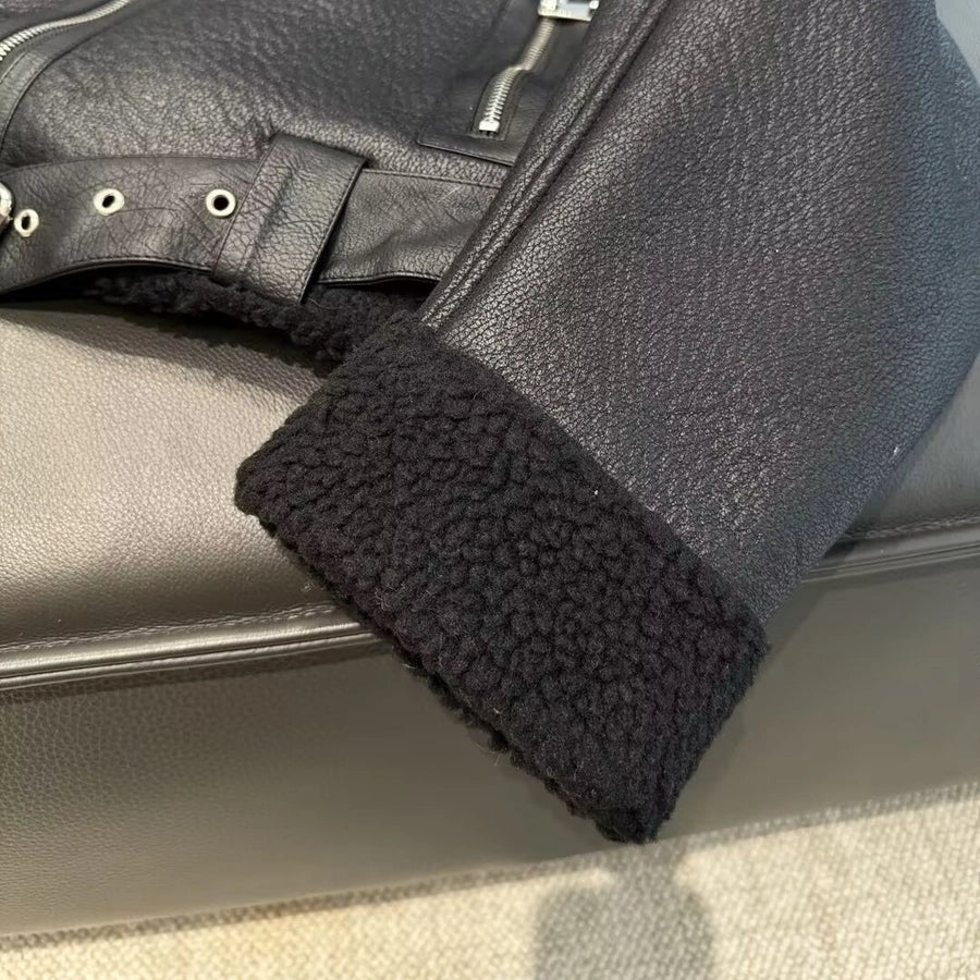 Women's Streetwear Solid Color Belt Zipper Leather Jacket Casual Jacket