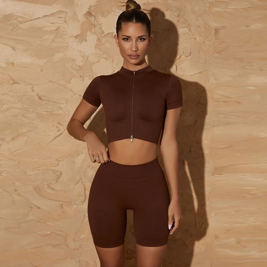 sports solid color nylon tracksuit t-shirt tops vest jogger pants