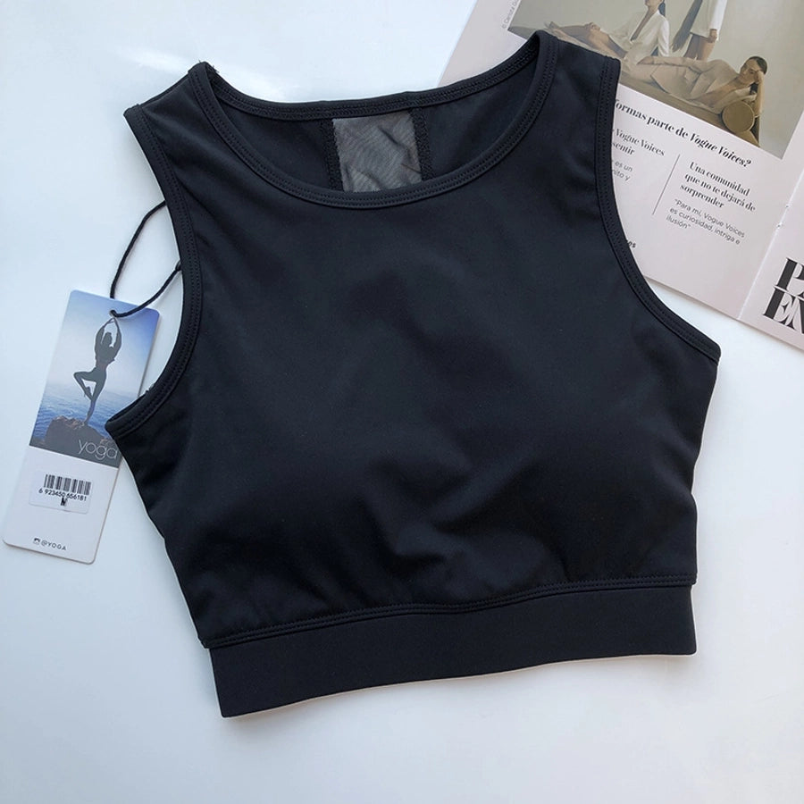 sports solid color nylon spandex round neck active tops vest