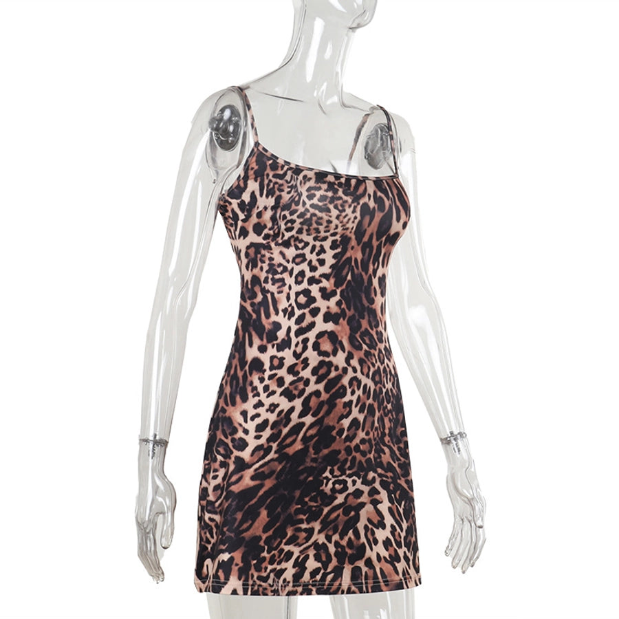 Women's Hip skirt Sexy Strap Backless Sleeveless Leopard Above Knee Holiday