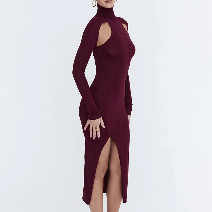 Women's Sheath Dress Sexy Turtleneck Long Sleeve Solid Color Maxi Long Dress Cocktail Party