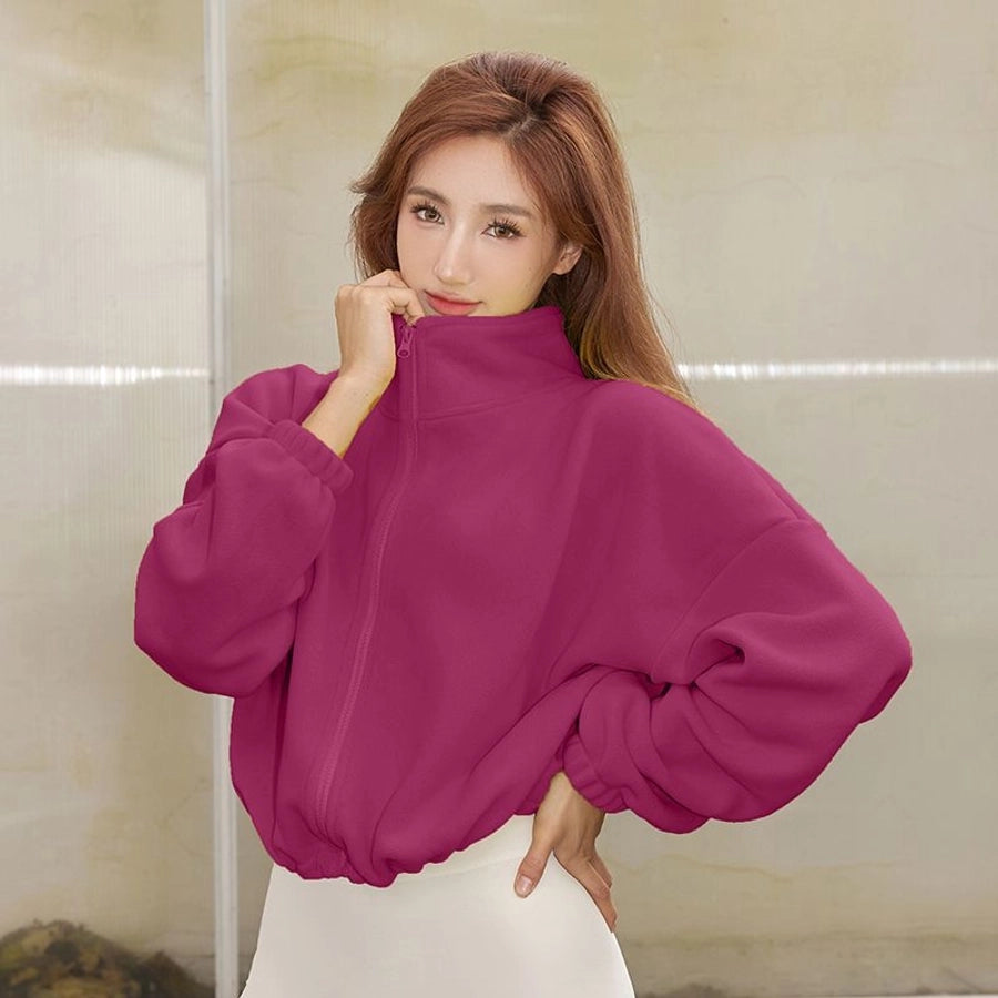 Simple Style Solid Color Linen Polar Fleece Turtleneck Active Tops