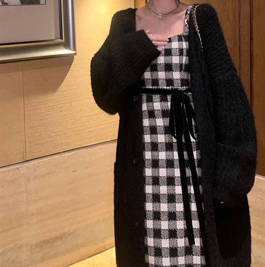 Korean Style Lazy Style Sweater Coat Autumn and Winter New Loose plus size Thickened Long   Knitted Cardigan for Women