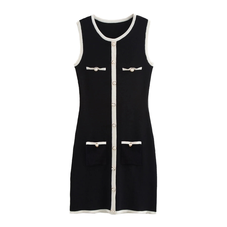 Women's Tank Dress Streetwear Round Neck Button Sleeveless Color Block Above Knee Casual Holiday