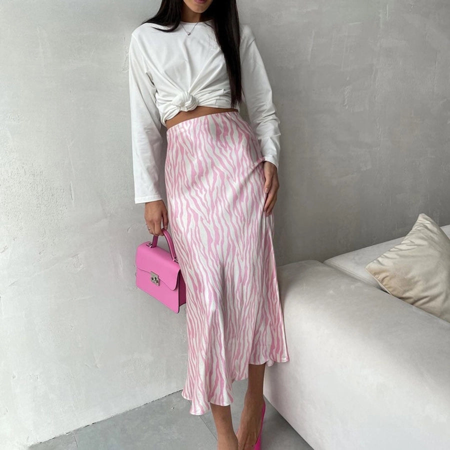 summer elegant pattern polyester midi dress skirts