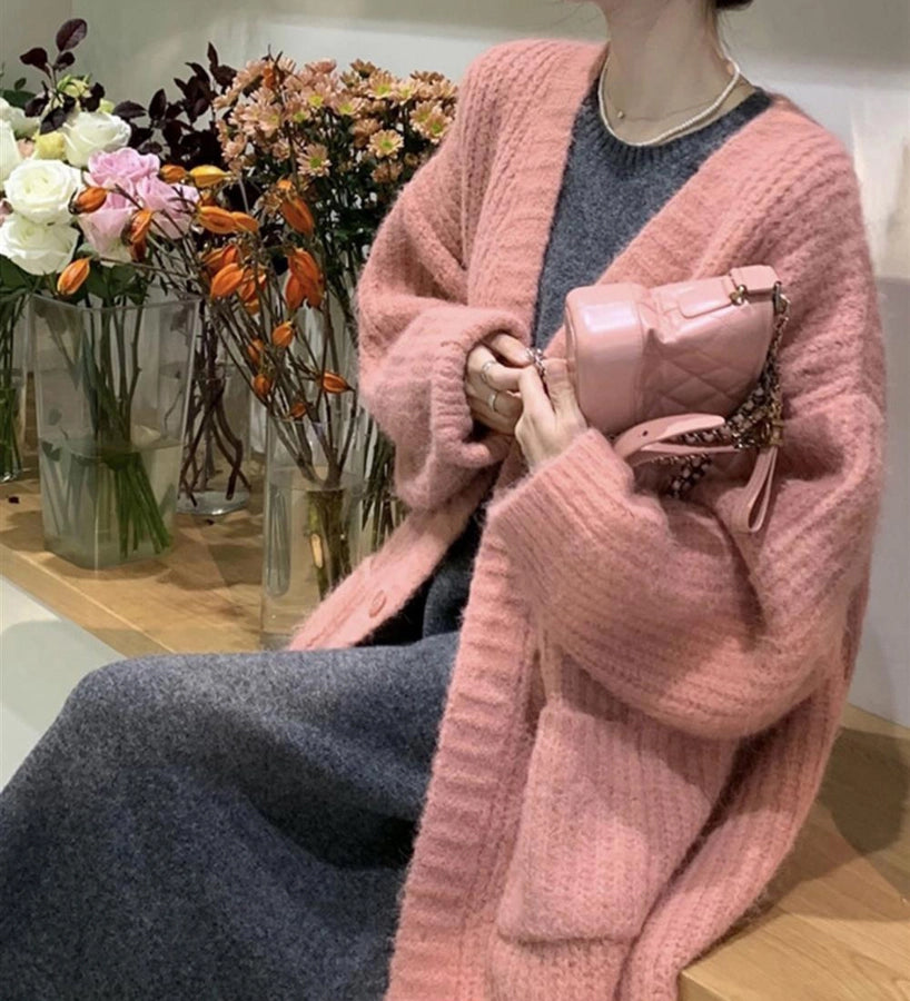 Korean Style Lazy Style Sweater Coat Autumn and Winter New Loose plus size Thickened Long   Knitted Cardigan for Women