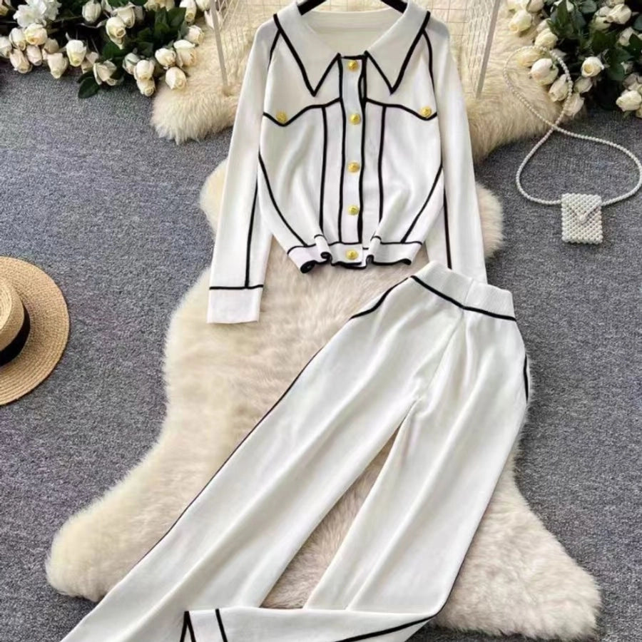 Outdoor Daily Women's Casual Lines Polyester Button Pants Sets Pants Sets