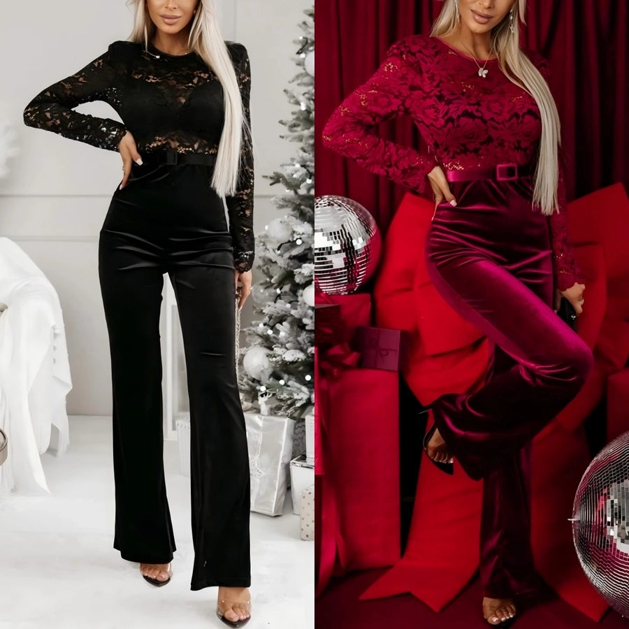 Women's Holiday Sexy Flower Full Length Lace Jumpsuits