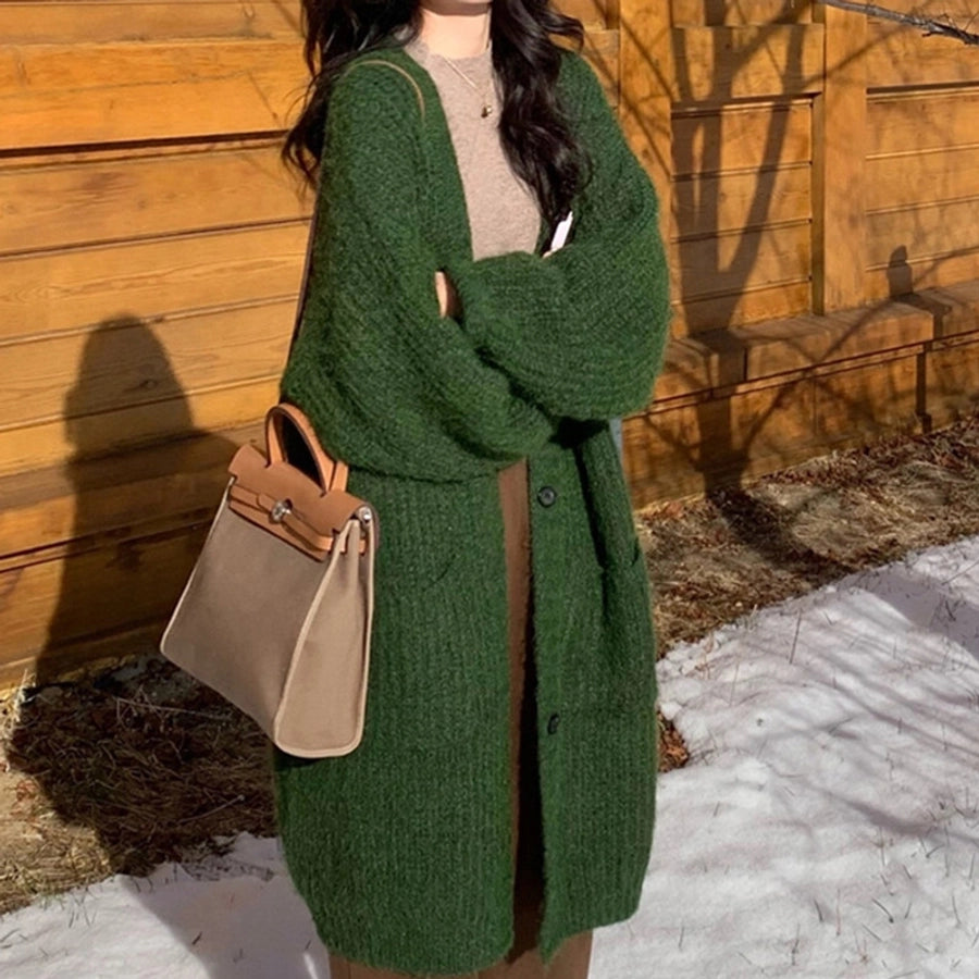 Korean Style Lazy Style Sweater Coat Autumn and Winter New Loose plus size Thickened Long   Knitted Cardigan for Women