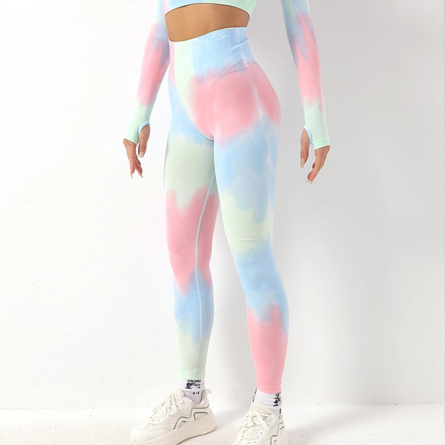 Simple Style Tie Dye Cotton Blend Spandex Strap Active Sets Vest Jogger Pants