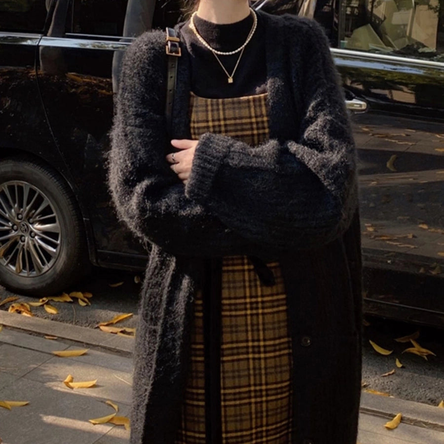 Korean Style Lazy Style Sweater Coat Autumn and Winter New Loose plus size Thickened Long   Knitted Cardigan for Women