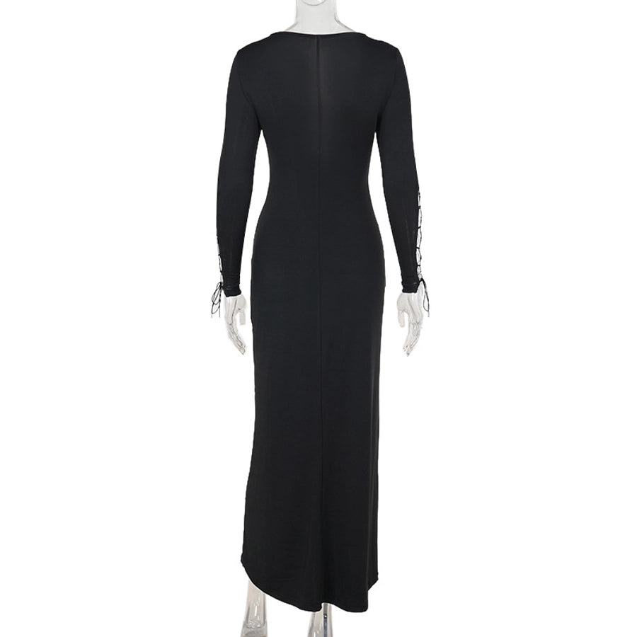 Women's Sheath Dress Streetwear Boat Neck Long Sleeve Solid Color Maxi Long Dress Travel