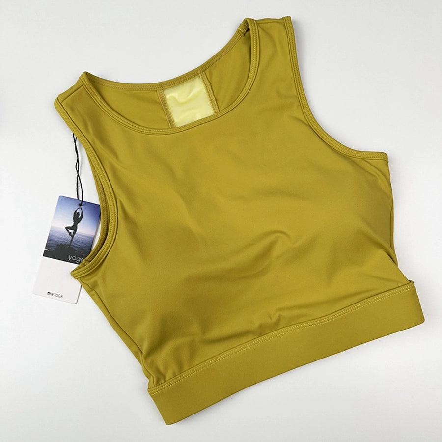 sports solid color nylon spandex round neck active tops vest