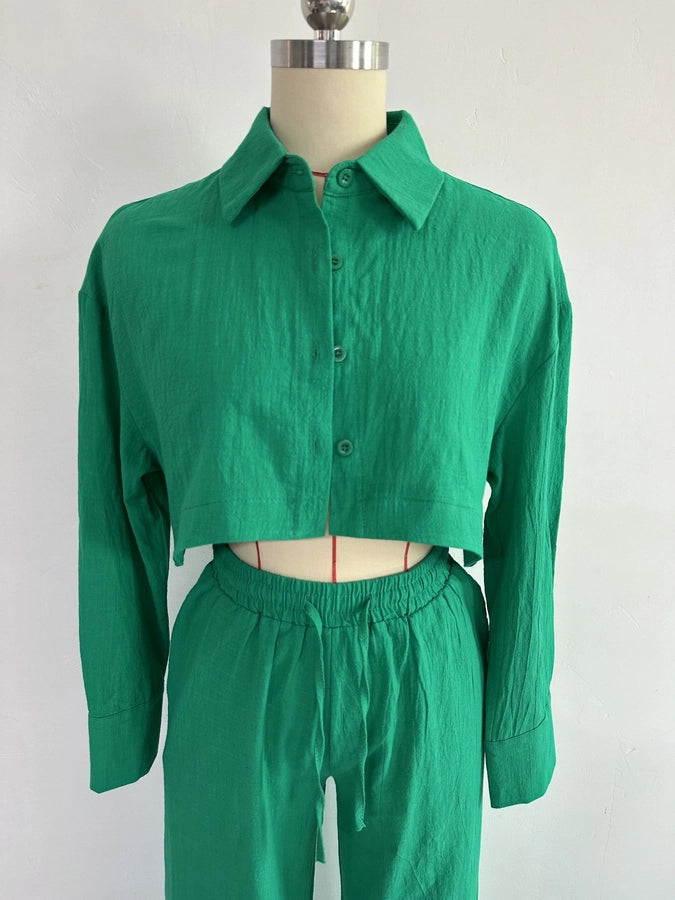 women's simple style solid color polyester button pants sets