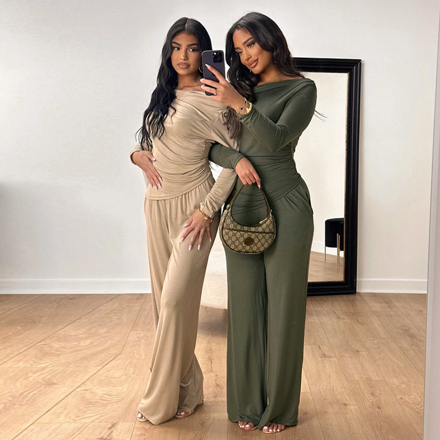 Holiday Women's Streetwear Solid Color Spandex Polyester Pants Sets Pants Sets