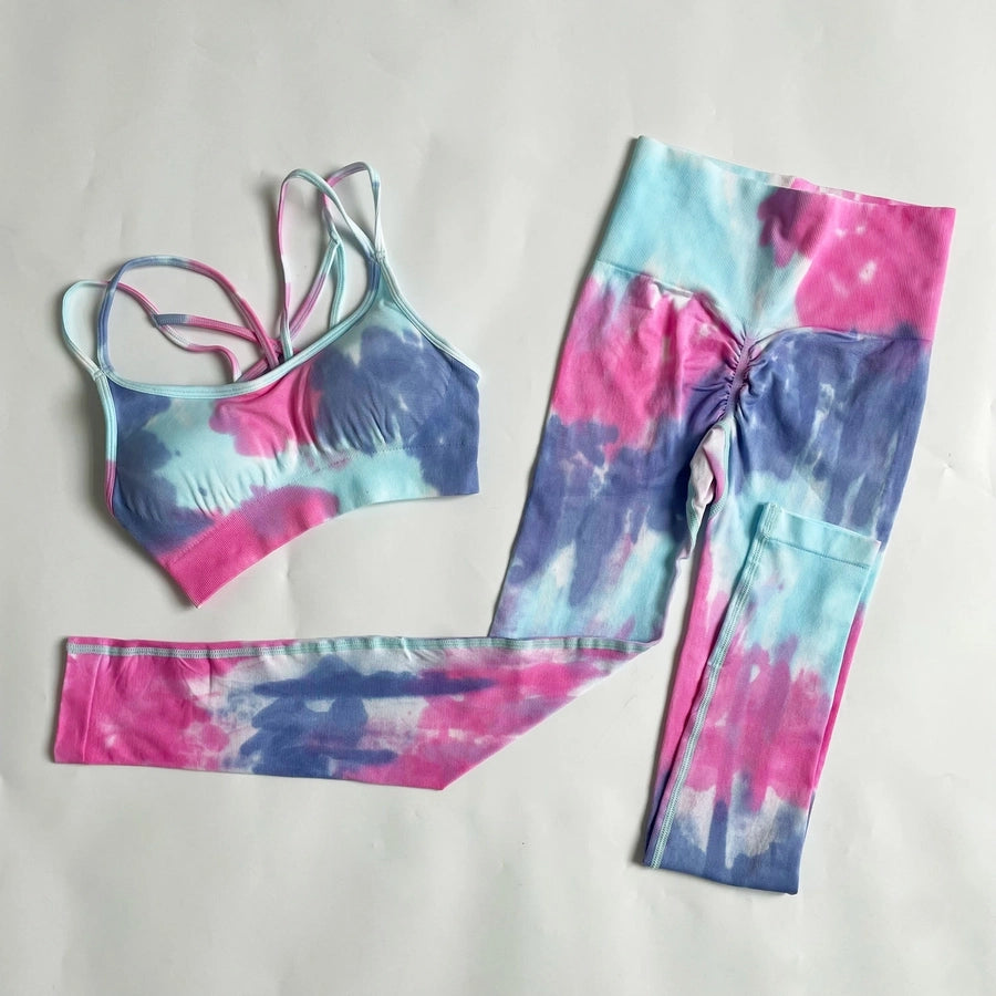 Simple Style Tie Dye Cotton Blend Spandex Strap Active Sets Vest Jogger Pants