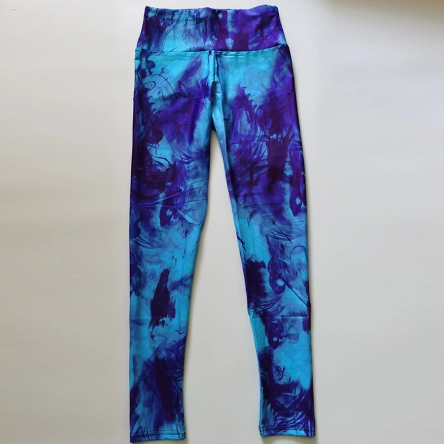 sports printing tie dye chlorinated fiber polyester active bottoms leggings