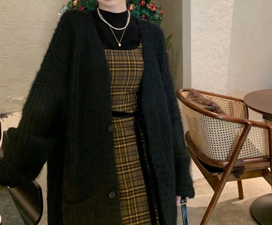 Korean Style Lazy Style Sweater Coat Autumn and Winter New Loose plus size Thickened Long   Knitted Cardigan for Women