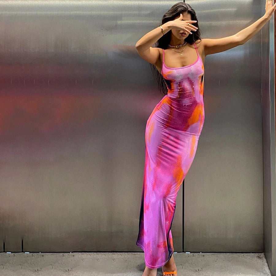 Women's Sheath Dress Elegant Strap Backless Sleeveless Colorful Maxi Long Dress Holiday