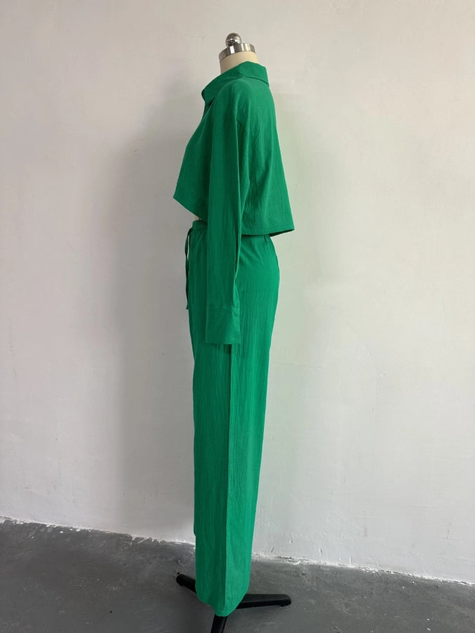 women's simple style solid color polyester button pants sets