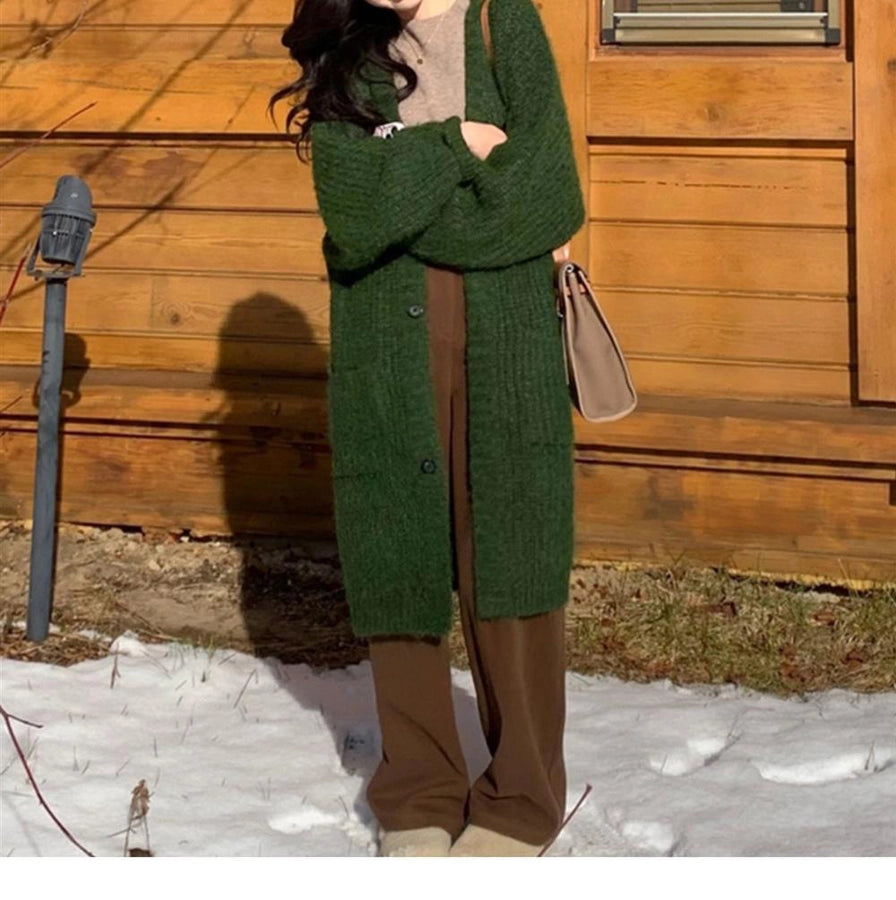 Korean Style Lazy Style Sweater Coat Autumn and Winter New Loose plus size Thickened Long   Knitted Cardigan for Women