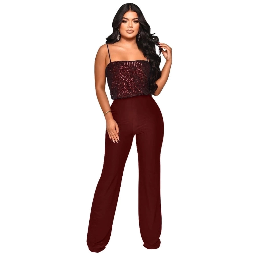 women's banquet sexy solid color full length sequins jumpsuits
