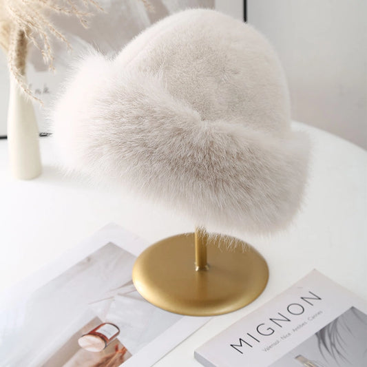 Winter New Thickened Warm Imitation Leather Straw Hat Versatile Plush Bonnet High Texture Hat