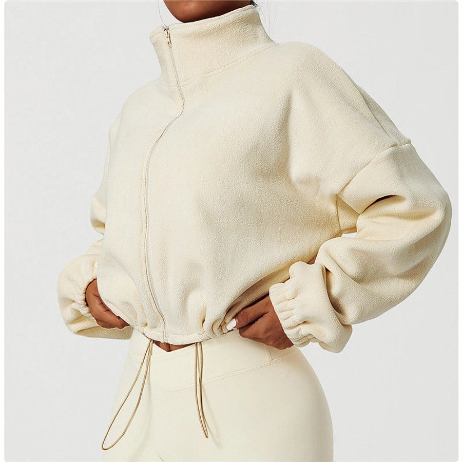 Simple Style Solid Color Linen Polar Fleece Turtleneck Active Tops