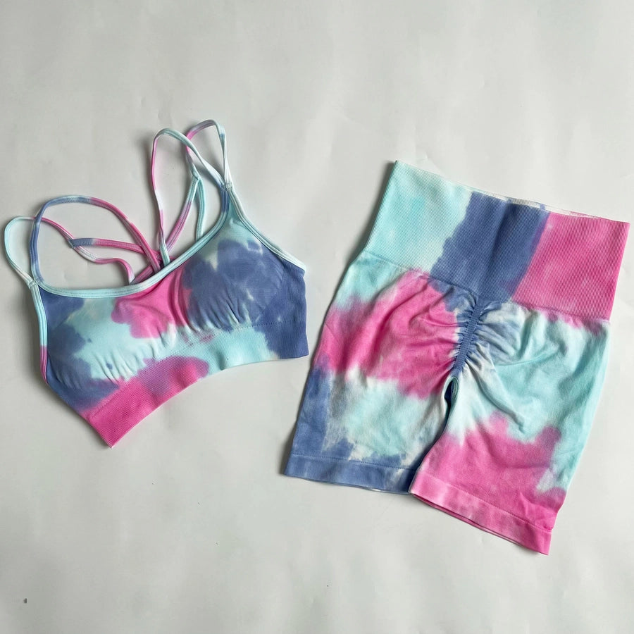 Simple Style Tie Dye Cotton Blend Spandex Strap Active Sets Vest Jogger Pants