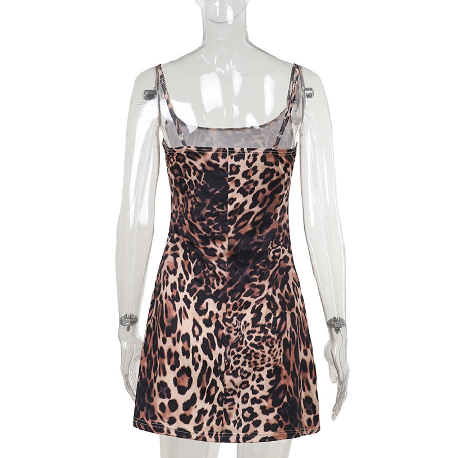 Women's Hip skirt Sexy Strap Backless Sleeveless Leopard Above Knee Holiday