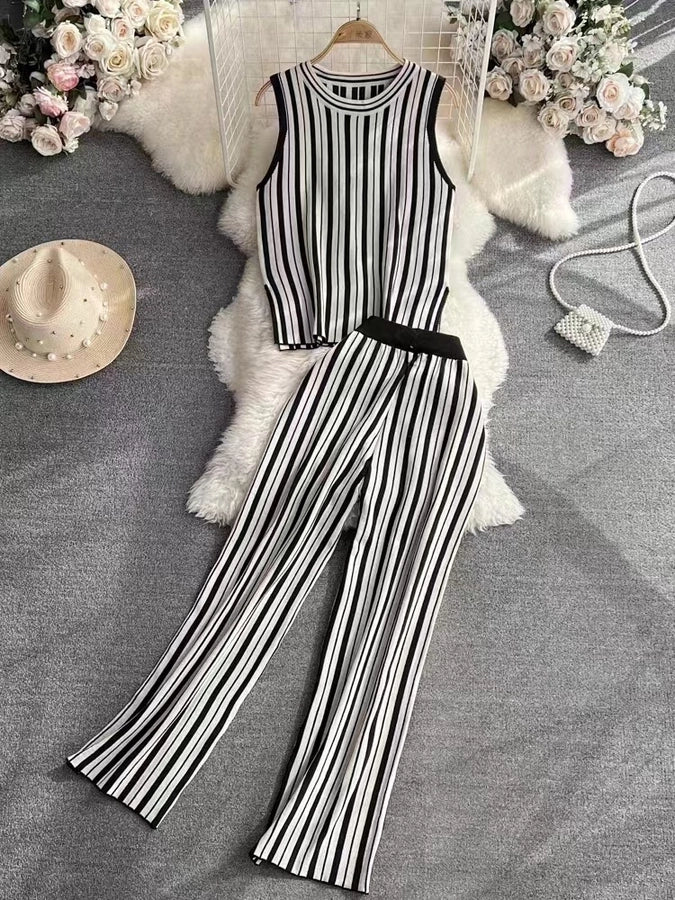 Daily Women's Casual Stripe Polyester Pants Sets Pants Sets