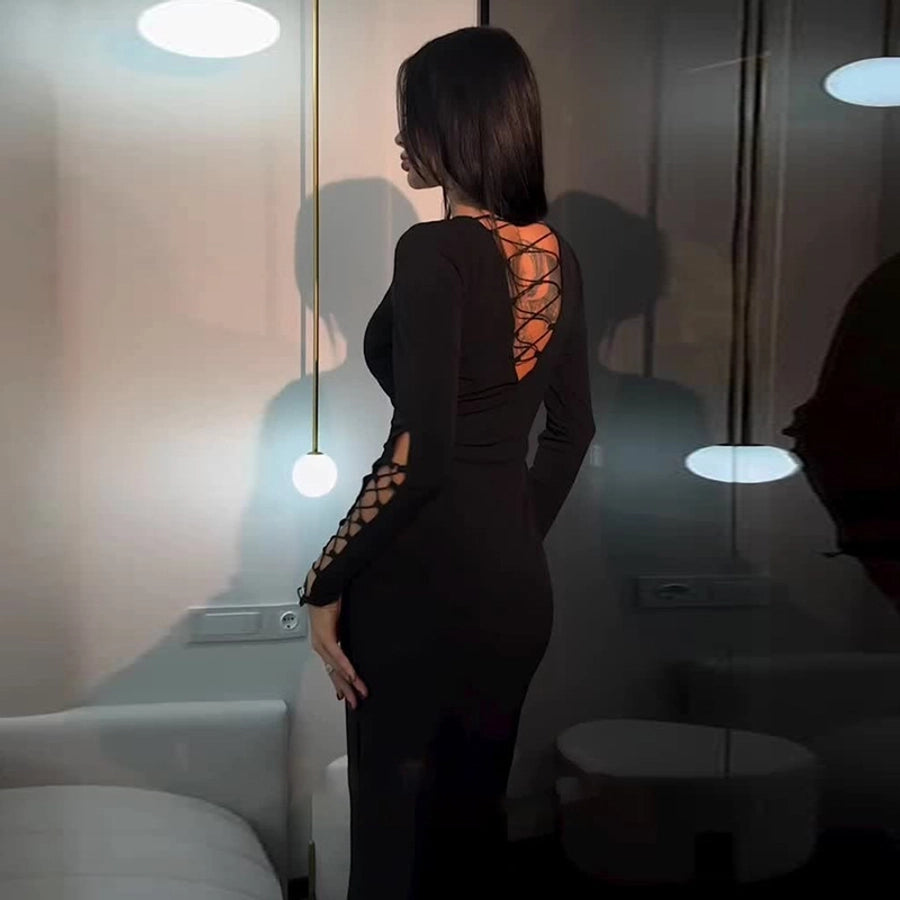 Women's Sheath Dress Streetwear Boat Neck Long Sleeve Solid Color Maxi Long Dress Travel