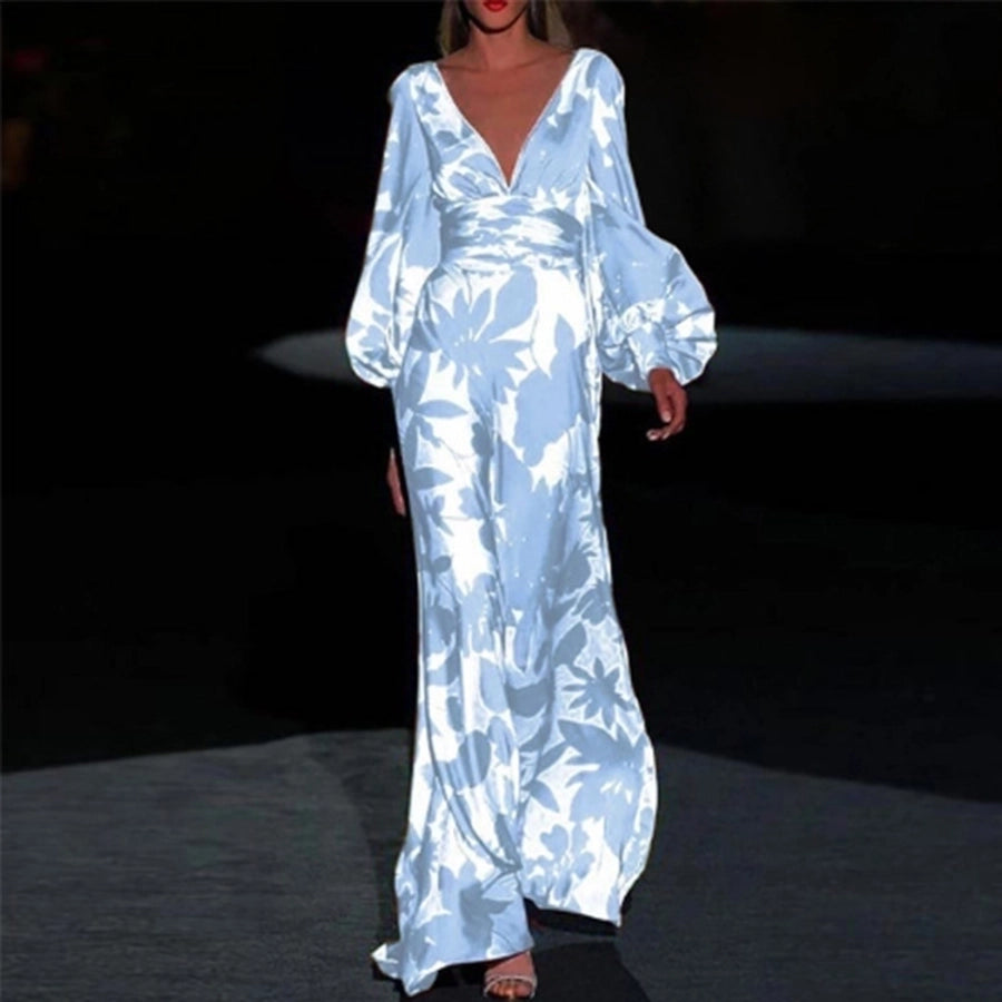 women's regular dress casual v neck printing long sleeve printing maxi long dress street