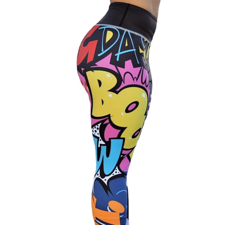 fashion color block polyester printing active bottoms leggings