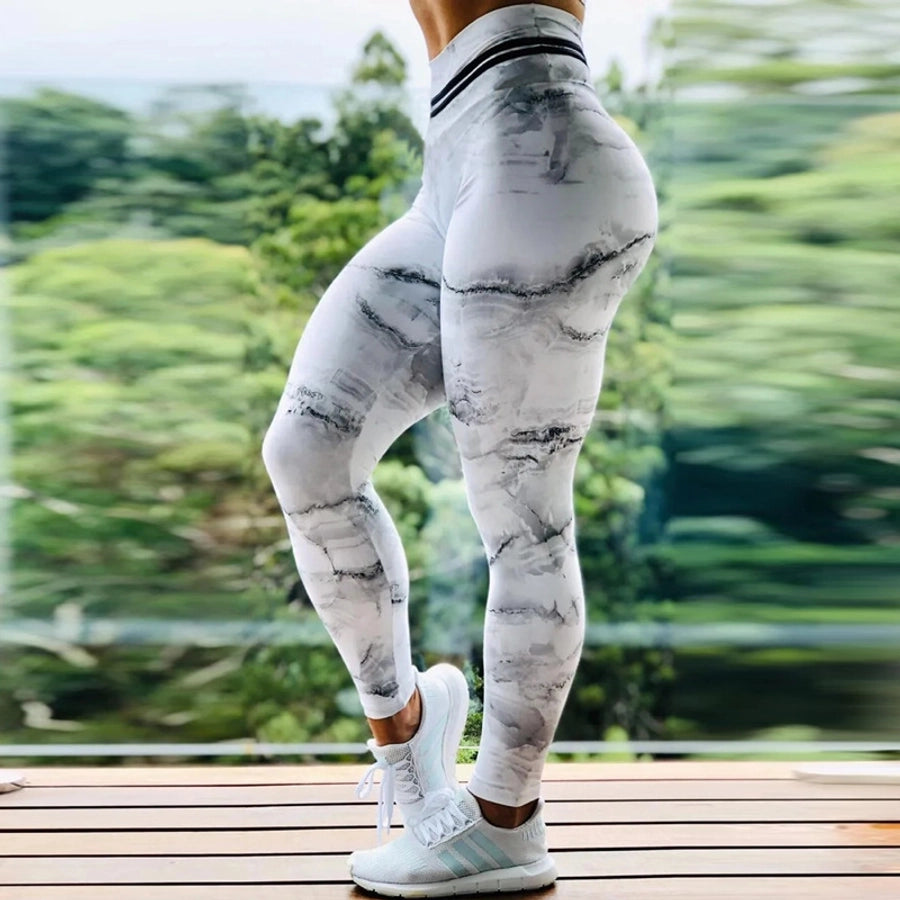 sports printing tie dye chlorinated fiber polyester active bottoms leggings