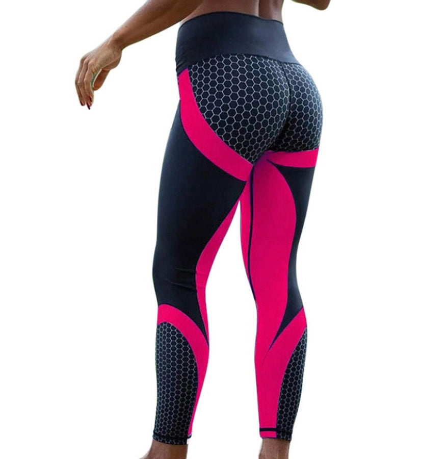 fashion color block polyester printing active bottoms leggings