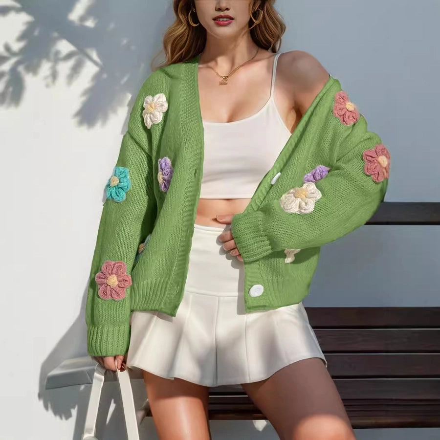 Women's Cardigan Long Sleeve Sweaters & Cardigans Elegant Flower
