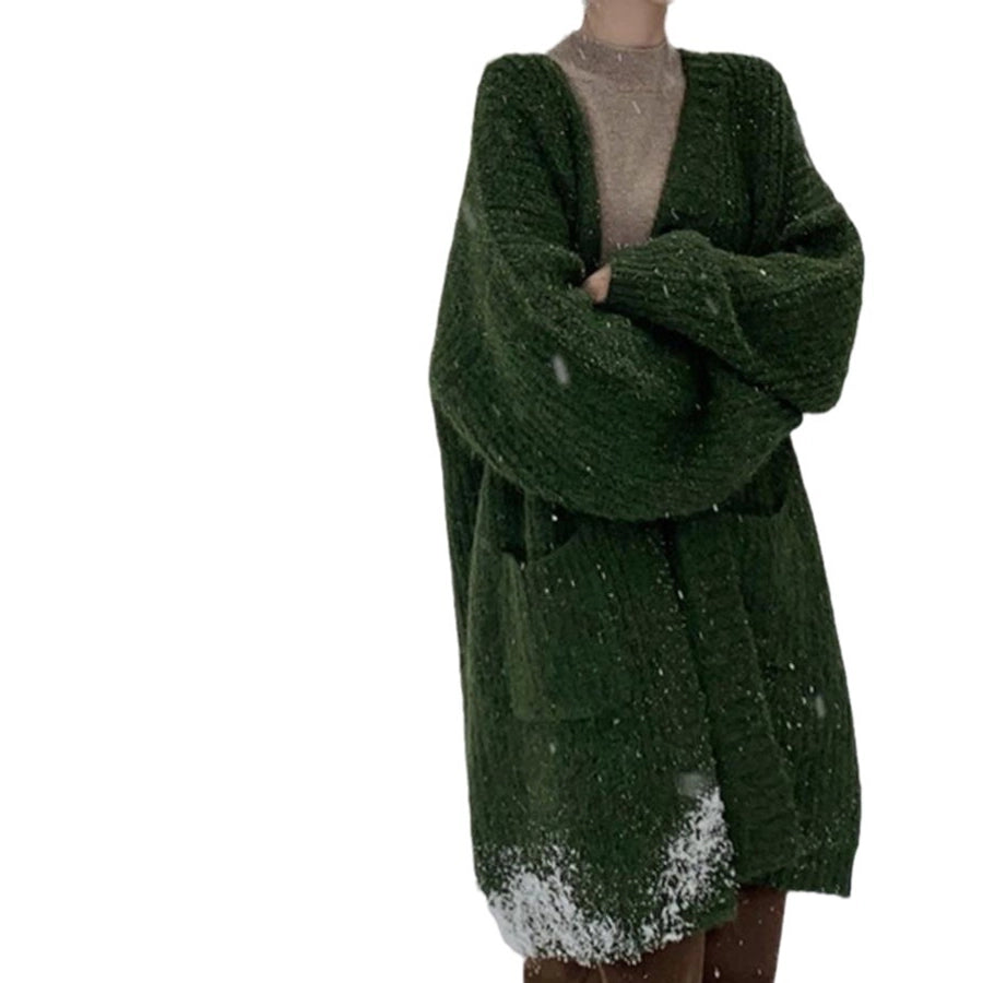 Korean Style Lazy Style Sweater Coat Autumn and Winter New Loose plus size Thickened Long   Knitted Cardigan for Women