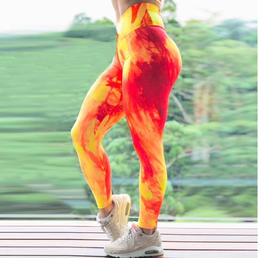 sports printing tie dye chlorinated fiber polyester active bottoms leggings