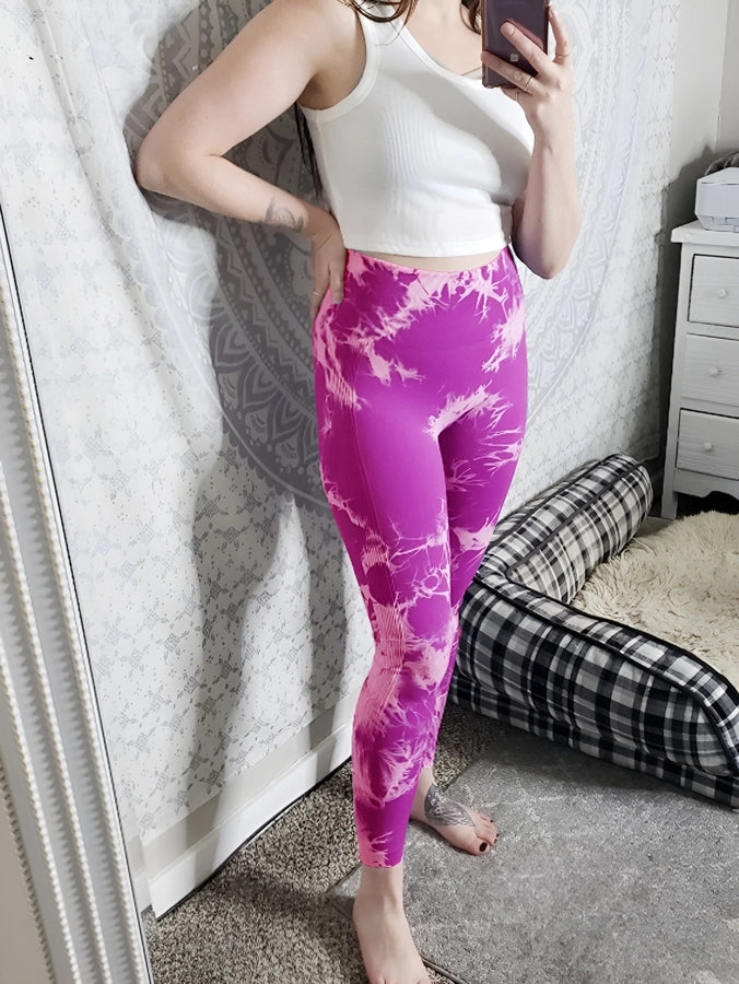 sports tie dye nylon active bottoms leggings